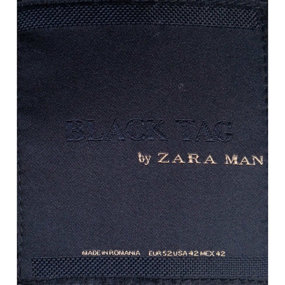 Zara Bazer Mens Sz 42 Herringbone Blue Silver Buttons Sport Coat Jacket Blazer - Picture 14 of 15